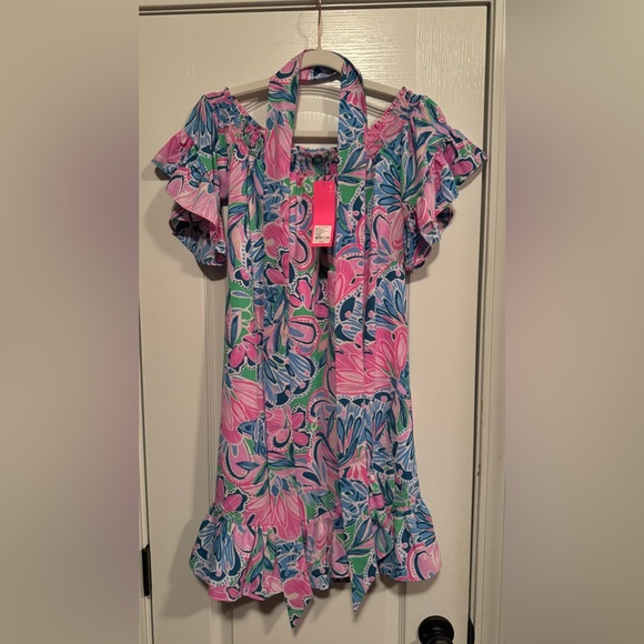 Lilly Pulitzer MADDLYN STRETCH DRESS | GECKO GREEN | TIGER SUNRISE | SMALL - Picture 4 of 6